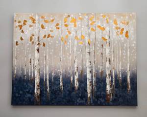 Wrapped Canvas Wall Art  Blue Toned Trees with Gold Detailing (48 x 36)