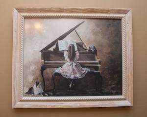 Girl Playing Piano Artwork by Rozen  Framed Wall Art (23.5 x 19.5)