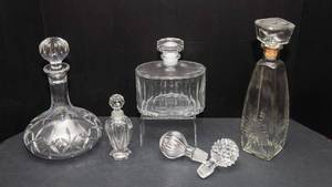 Assorted Decanters & Extra Stoppers  Glassware Lot