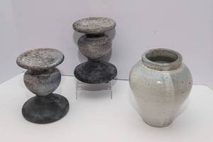 Rustic Candle Holders & Pottery Vase Set
