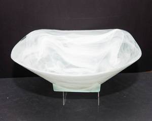 White Swirl Glass Decorative Bowl  14.25 Diameter