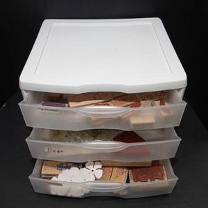 Collection of Rubber Ink Stamps and Storage Container - Birthdays, Dogs, and Flowers