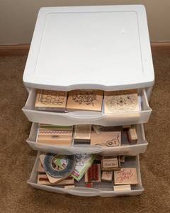 Miscellaneous Rubber Stamps and Storage Container