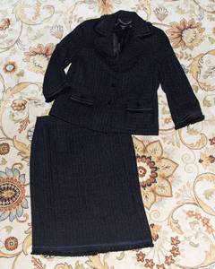 Talbots Tweed Jacket & Skirt Set  Black, Size 8