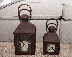 Set of 2 Decorative Lanterns with Pillar Candles