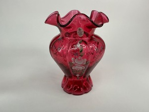 Fenton 100 Anniversary Cranberry Ruffled Glass Vase