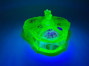 Fenton Topaz Opalescent Autumn Beauty Uranium Glass Candy Dish