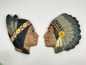 Pair of Native American Chalkware Wall Plaques