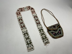 Native American Beadwork Bandolier Strap and Beaded Purse