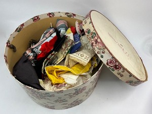 Vintage Hat Box of Scarves and Handkerchiefs