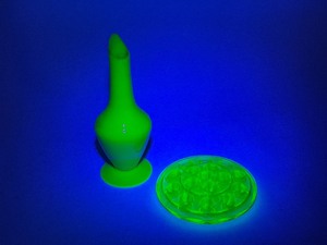 Uranium Glass Flower Frog and Vase