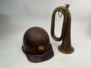 Military Style Brass Bugle and MSA Hard Hat