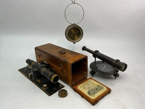 Antique Keuffel & Esser Co. Plane Table Alidade Surveying Telescope with Box  Brass Alidade Compass & Dip Needle Compass