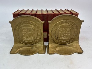 The University of Minnesota Cast Iron Bookends with 1931 Encyclopedia Books