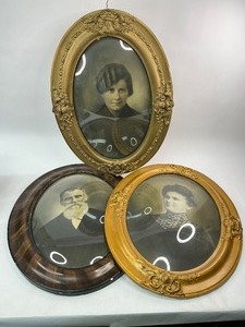 Three Antique Oval Convex Glass Portrait Pictures