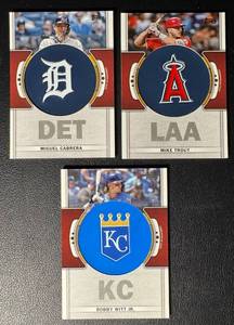 3-Card 2023 Topps Commemorative Patch Baseball Card Lot (Witt, Cabrera, Trout)