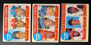 3-Card 1969 Topps Vintage Baseball NL ERAStrikeoutPitching Leaders Baseball Card Lot
