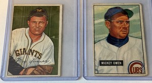 1951 Bowman Baseball 2 Card Lot - Mickey Owen and Max Lanier