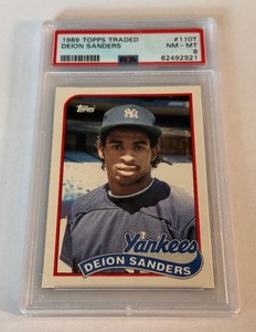 Deion Sanders RC PSA 8 NM-MT 1989 Topps Traded #110T Rookie Baseball Card