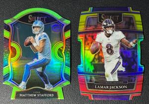 Lamar Jackson & Matthew Stafford 2-Card Parallel Select Die-Cut Football Card Lot
