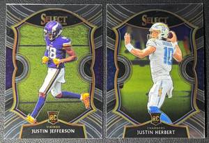 Justin Herbert & Justin Jefferson 2-Card Rookie Select Football Card Lot
