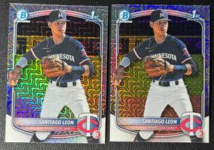 Santiago Leon 2-Card Minnesota Twins Bowman Chrome Mojo 1st Bowman Rookie Baseball Card Lot