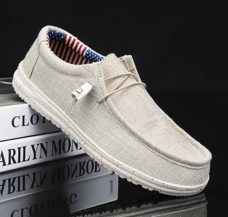 Beige Canvas Slip-On Casual Patriotic Shoes - Mens 7  Womens 8 - Brand New
