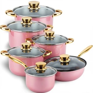 12 Piece Pink Stainless Steel Cookware Set, 6 Pots & 6 Lids, Starter Set - Brand New