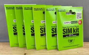 Simple Mobile SIM Kit 4G LTE & 5G Compatible NanoMicroStandard, 6-Pack - Brand New