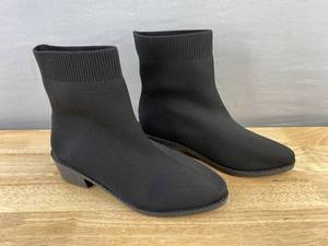 Womens Knit Sock Black Boots, Size 8 - Brand New