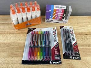 Elmers Glue 12 Pack, Pilot Precise V5 Pens & Dormercy Colorful Tape Dispenser - Brand New