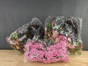 2 Heart Wreaths and 50 Pink Roses- Brand New