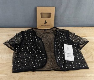 Bridalvenus Pearl Wedding Bolero Shrug - Womens Size S - Black Rhinestone - Brand New
