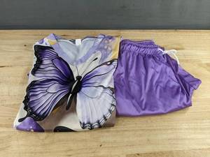 Butterfly Print Womens Pajama Set - Purple - Size XL - Brand New