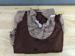 Brown Plaid Top with Vest - Womens Size Large - Brand New