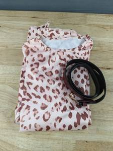 Pink Leopard Print Floor Length Long Sleeve Dress - Belt Included - Womens Size S - Brand New