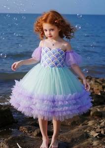 HaQini Girls Dress - Size 7 Youth - Blue & Purple Rhinestones - Brand New