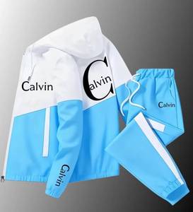 Calvin Jogging Set Zip-Up Hoodie & Pants - Blue & White - Mens Size Small - Brand New