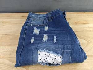 KYGABAK Patchwork Denim Jeans with Heart Patches - Womens Size Large - Brand New