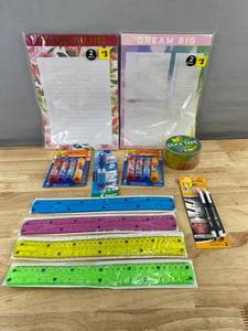 2 Its On The List Notepads Dream Big, 8 Glue Sticks, 4 Pens, 4 Rulers, Duck Tape - Brand New
