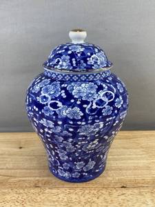 Blue & White Floral Porcelain 7.5 Jar with Lid - New