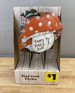 12 Piece Harvest Picks Gnome Decor Set with Display - Brand New