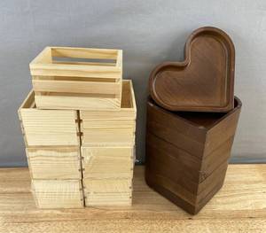 15 Small Decorative Wooden Storage Boxes Crate-Style & Heart-Shaped Trays