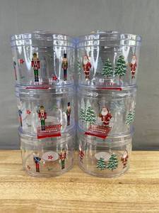 6 Holiday Style Stackable Containers - Designs Santa Claus & Nutcracker - Brand New