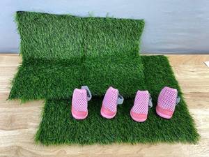 2 Loobani Artificial Dog Grass Pads & Pink Size 4 Dog Shoes - Brand New