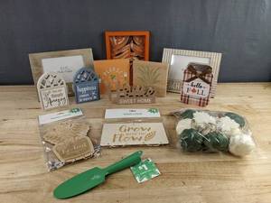 Wooden Decor Frames & Wind Chimes, Pumpkin Garland & Garden Tool - Brand New