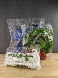 Wreath, 50 White Roses, & 18 Blue Bow - Brand New