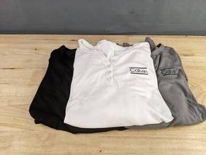 3 Calvin Womens Long Sleeve Tops, Size Large, GrayWhiteBlack - Brand New