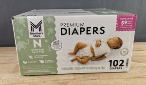 102 Members Mark Premium Diapers Size N - Brand New