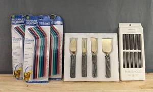 4 Threshold Cheese Knives &amp 5 Sets of Chopsticks &amp 18 Silicone Straws - Brand New&nbspA